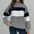 thumbnail image 2 of Timegard Chandails pour Femmes Grande Taille Manches Longues Hauts Col Ras du Cou Chandail à Blocs de Couleur Vêtements d'Automne Hiver, 2 of 5