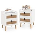 thumbnail image 1 of Costway 2 PCS Modern Nightstand End Bedside Table with 2 Rattan Drawers & Solid Wood Legs, 1 of 10