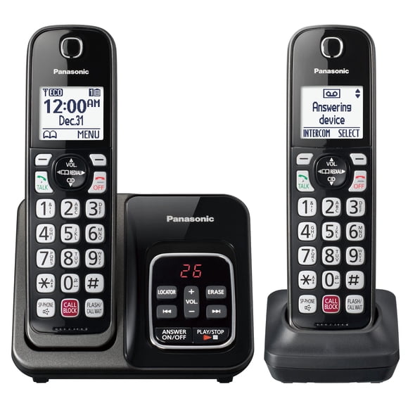 Panasonic Cordless Phone with Answering Machine, Advanced Call Block, Bilingual Caller ID and Easy to Read High-Contrast Display, Expandable System with 2 Handsets - KX-TGD832M (