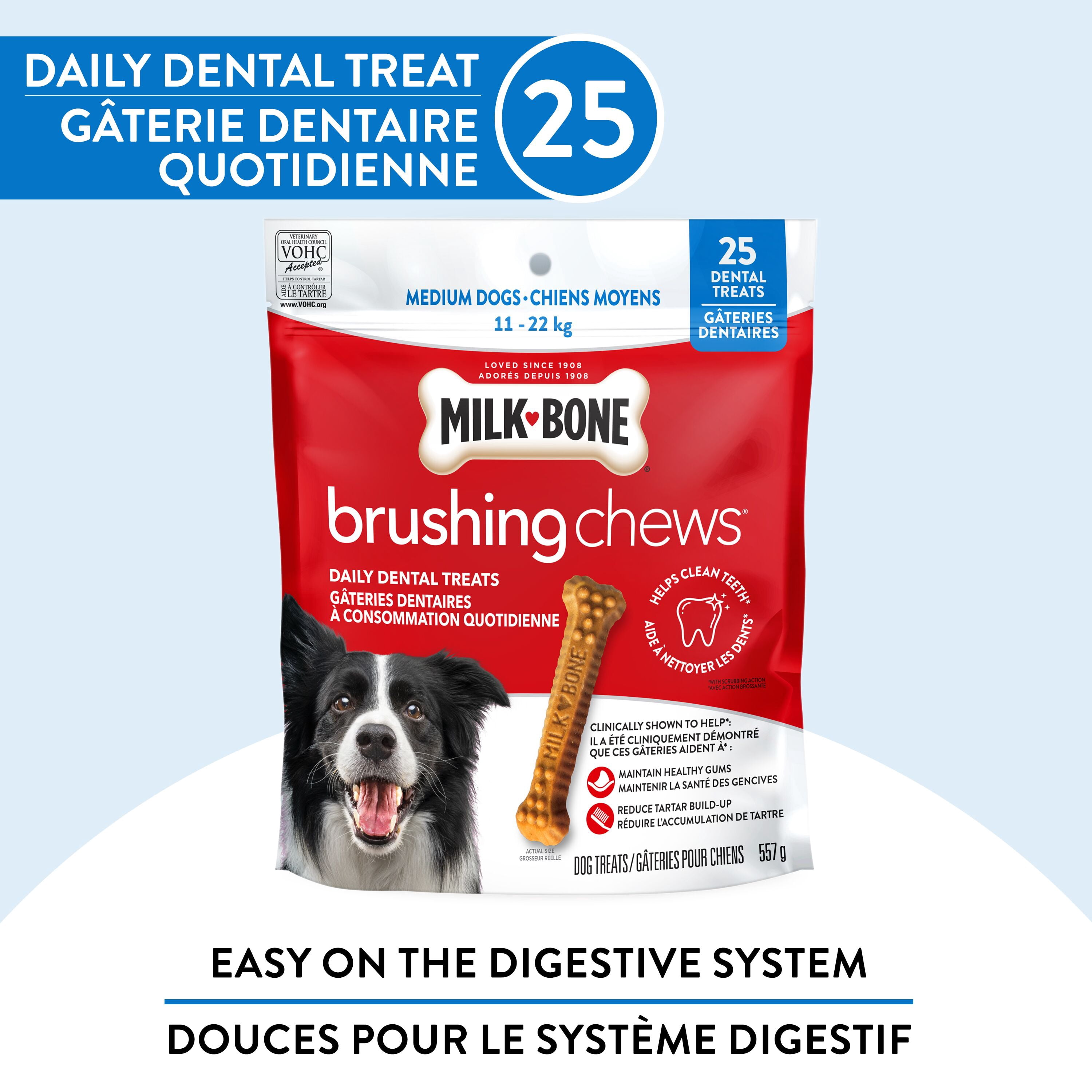 Milk-Bone Brushing Chews Gâteries Dentaires pour Chiens de Taille Moyenne