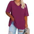 thumbnail image 2 of Jgppe Womens Plus Size Casual Tunic Tops V Neck Lightweight Basic Solid Color Loose Short Sleeve Tee Shirts, 2 of 4
