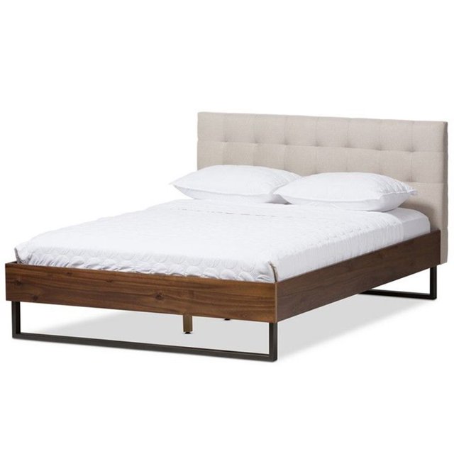 Baxton Studio Lit Plateforme Très Grand Tufté Mitchell en Beige et Marron