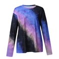 thumbnail image 4 of Chemises à Manches Longues Décontractées pour Femmes Automne Hiver Graphique Tee Tie Tye Imprimé Col Rond Casual en Vrac Pull-Over Chemises Violet, 4 of 7