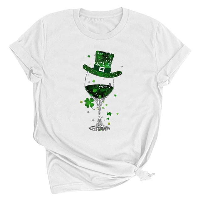 Dealovy T-Shirts de la Saint-Patrick pour Femmes, Manches Courtes, Col Rond, Coupe Ample, T-Shirt Décontracté à Motif de Trèfle
