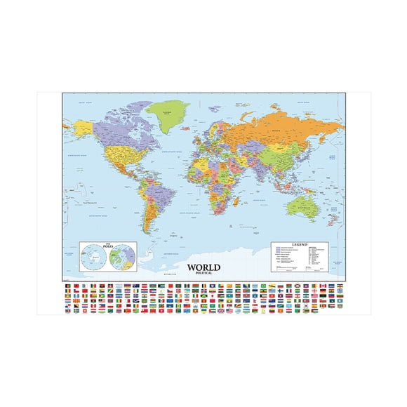 WCIC Carte du Monde 59*39 Pouces avec Drapeaux Grande Affiche Décoration Murale Maison Bureau Décoration Murale Éducative