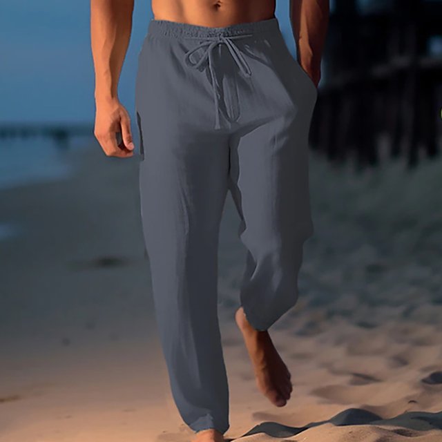 Pants for Men, Mens Fashion Drawstring Elastic Waist Solid Color Casual Length Pants