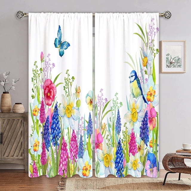Innerwin Rideaux Protection UV Draperies Isolées Thermiquement Occultantes Imprimé Floral Rideau de Fenêtre Écoénergétique Imperméable Poche pour Tringle Panneau Moderne Bleu 120x150cm/47.24x59.06 Pouces LxH