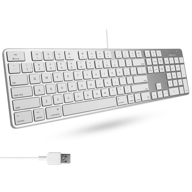 Macally Clavier Filaire USB Ultra Mince avec Pavé Numérique pour Apple Mac Pro, MacBook Pro/Air, iMac, Mac Mini, Ordinateurs Portables, Ordinateur de Bureau Windows PC Lap