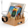 thumbnail image 1 of Pezin & Hulin Bamboo Charging Stations, Cell Phone Organizer for Multiple Devices, Tablets, Smart Watch, Included 5 Port USB Charger, Pack 5 Cables, 1 of 7