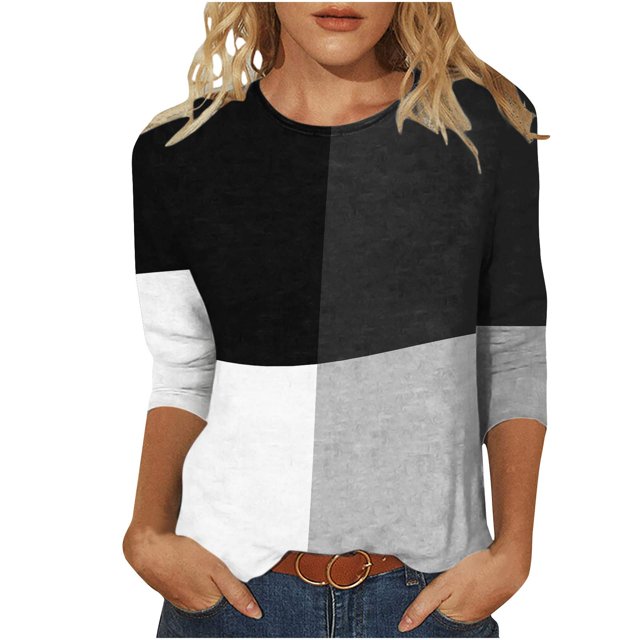 IROINID Rabais T-Shirts pour Femmes à Manches 3/4 Imprimés T-shirt Ample Blouse Mi-Longue Col Rond Hauts de Détente, Gris