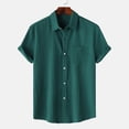 thumbnail image 2 of Men Casual Solid Turndown Short Sleeve Button Closure Shirt Hawaii Blouse, 2 of 9