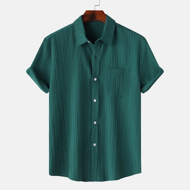 Dvkptbk Men Casual Solid Turndown Short Sleeve Button Closure Shirt Hawaii Blouse