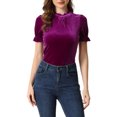 thumbnail image 1 of INSPIRE CHIC Chemise à Col à Volants pour Femmes, Manches Courtes, Hauts en Velours, Blouse TG, Violet, 1 of 6