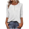 thumbnail image 1 of Lenpel Hauts pour Femmes à Manches 3/4 Printemps Été Col Ras du Cou Quart de Bouton T-Shirts Décontractés Tunique Tee Blouses, 1 of 7