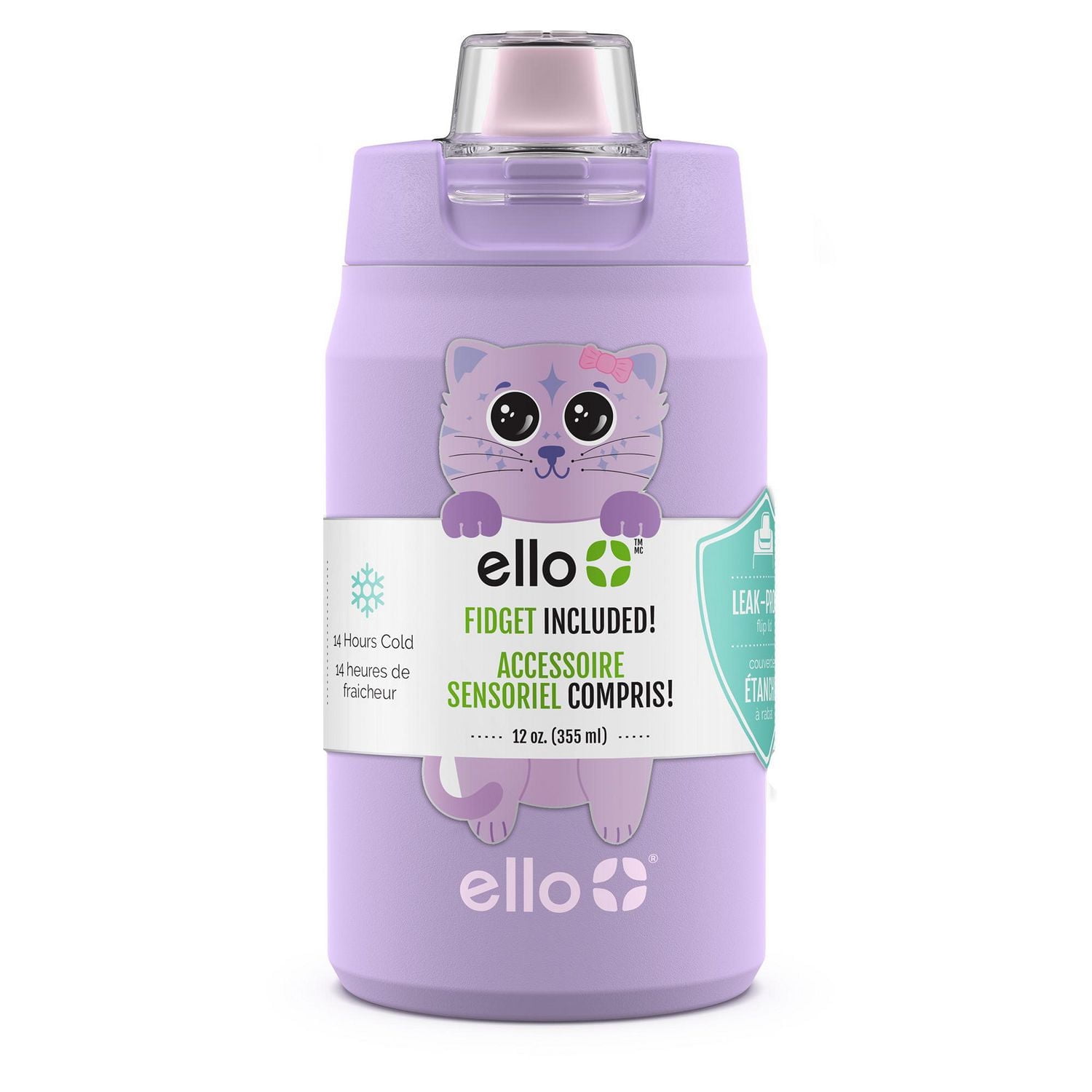 Ello Milo12oz Pink Powder coat with Unicorn Fidget Charm