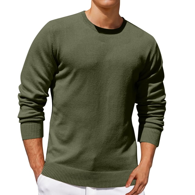 Jalioing Men's Crew Neck Sweaters Casual Basic Long Sleeve Pullover Sweater Fall Winter Solid Color Knit Shirts