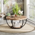 thumbnail image 4 of Fnova Coffee Table with 2 - Tier Storage, 32" Round Wood Coffee Table with Metal Legs, Modern Rustic Style Center Table for Living Room, Warm Brown and Black, 4 of 10