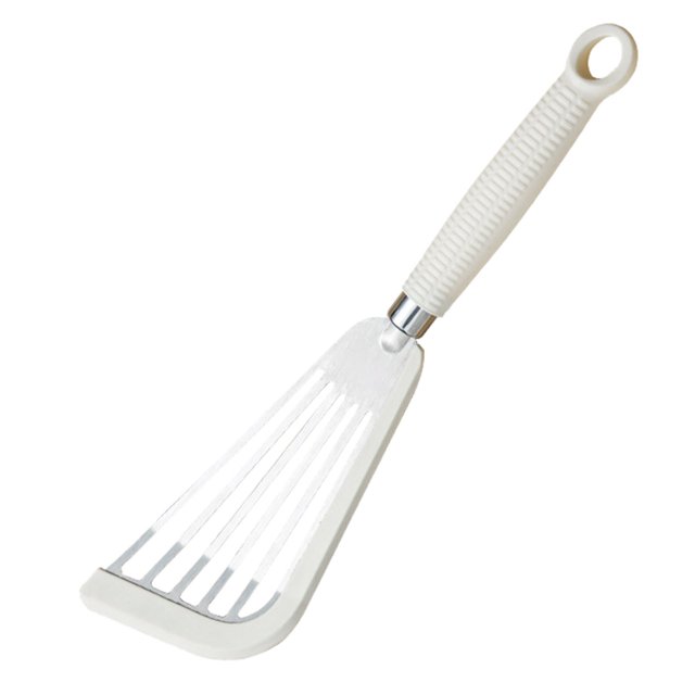 1PC Kitchen Utensils Set Stainless Steel Fish Frying Spatula Silicone Fish Frying Spatula Leakage Spatula Stainless Steel Butterfly Spatula Kitchen Steak Spatula Fan Pan Frying Spatula White