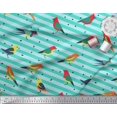 thumbnail image 2 of Soimoi Green Rayon Fabric Stripe & Bird Print Sewing Fabric Yard 58 Inch Wide, 2 of 3