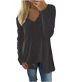 thumbnail image 1 of Yuyuzo Womens Long Sleeve V Neck Knit Ribbed Sweaters Solid Color Asymmetrical Basic Tunic Shirts Blouses Pullover Black, 1 of 6