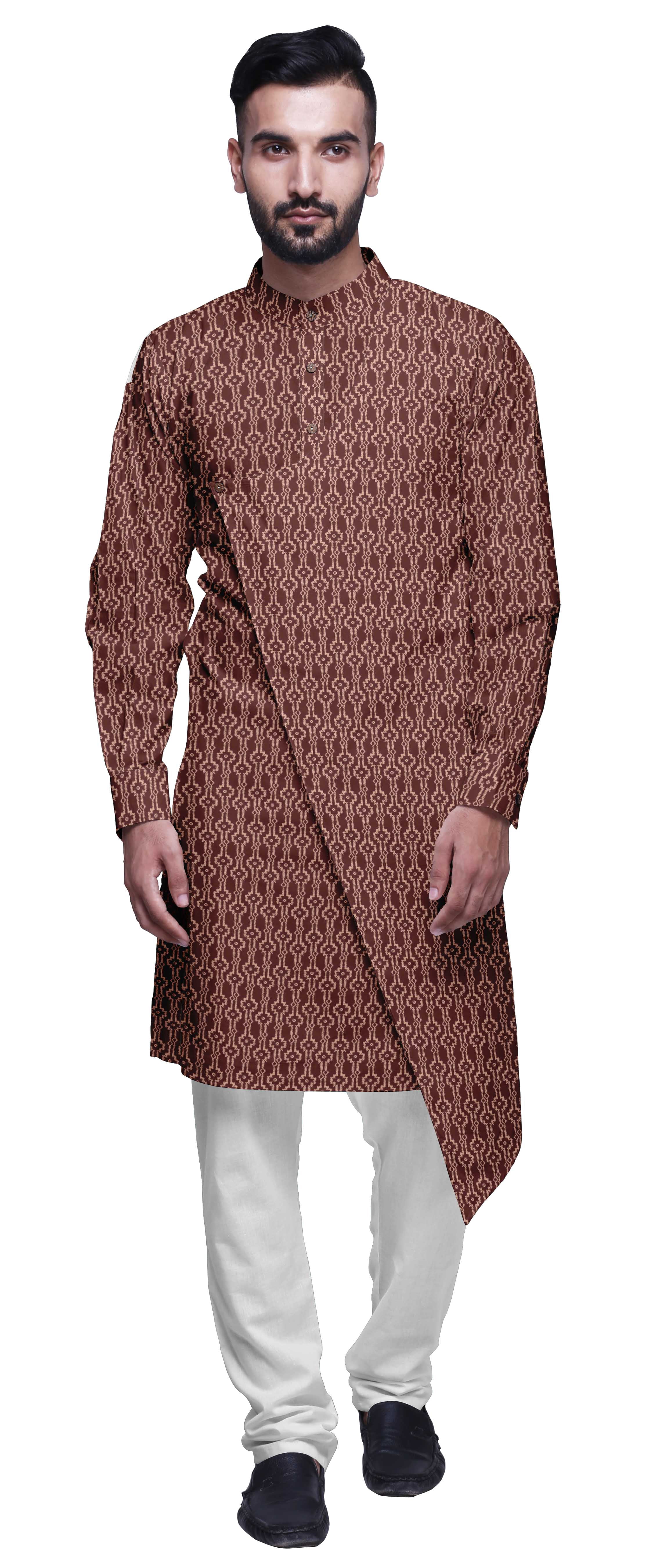 Atasi Kurta Pyjama de Fête pour Hommes, Col Mandarin, Ensemble Ethnique Imprimé Kurta