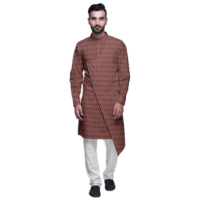 Atasi Kurta Pyjama de Fête pour Hommes, Col Mandarin, Ensemble Ethnique Imprimé Kurta