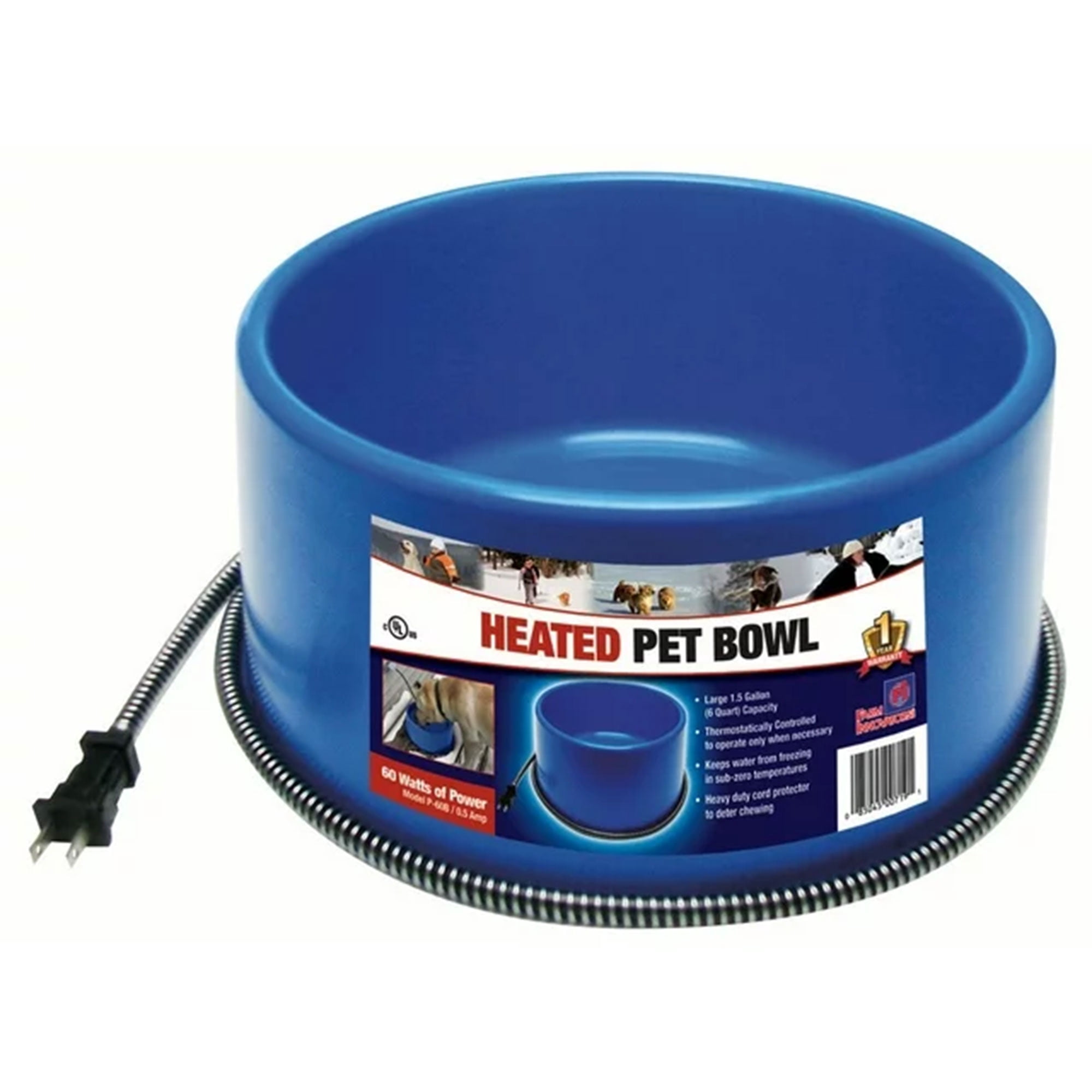 Farm Innovators Bol d'Eau Chauffant Premium de 60 Watts pour Chien et Chat, Bleu