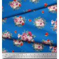 thumbnail image 3 of Soimoi Tissu Crêpe polyester Bleu Imprimé Feuilles d'Épices & Roses par Yard 42 Pouces de Large, 3 of 3