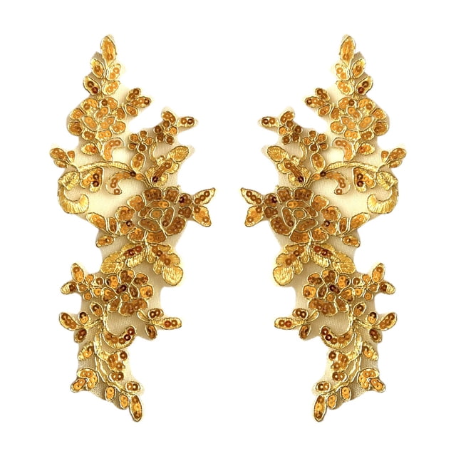 Abbracc 1 Pair Lace Flower Applique Ornaments Lace Embroidered Appliques for Sewing Golden