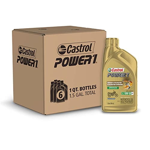 Castrol Power1 4T 10W-50 Huile de Moto Entièrement Synthétique, 1 Quart, Lot de 6