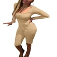 thumbnail image 4 of Women Long Jumpsuit Solid Color Long Sleeve U Neck Slim Bodysuit, 4 of 7