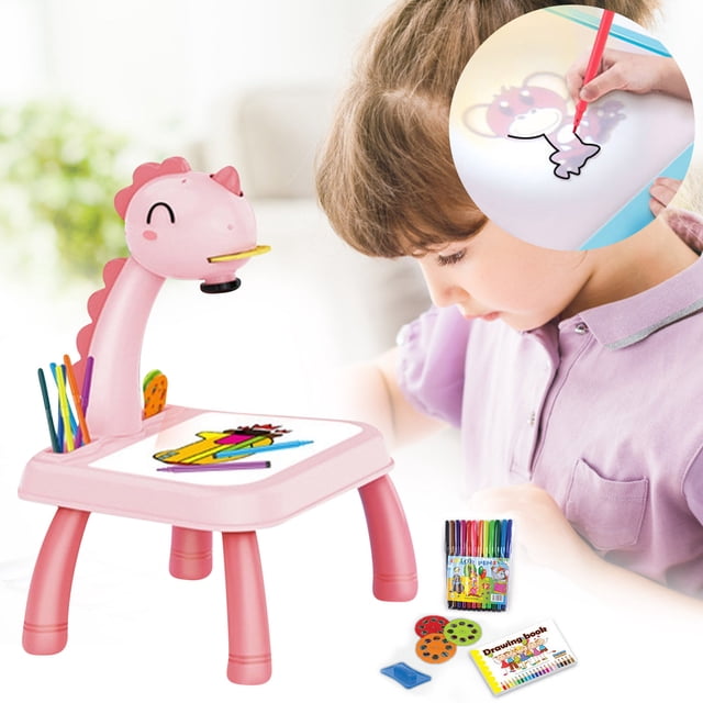 EGNMCR Child Smart Dinosaur Style Projector Desk With Light & Music Learning Painting Machine Toy 5ML Gift for Boys and Girls