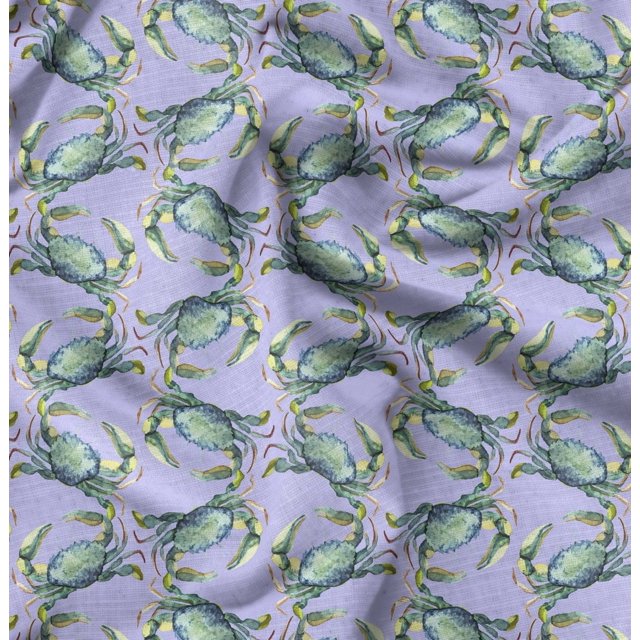 Soimoi Blue Modal Satin Fabric Crabs Ocean Decor Fabric Printed Yard 42 Inch Wide
