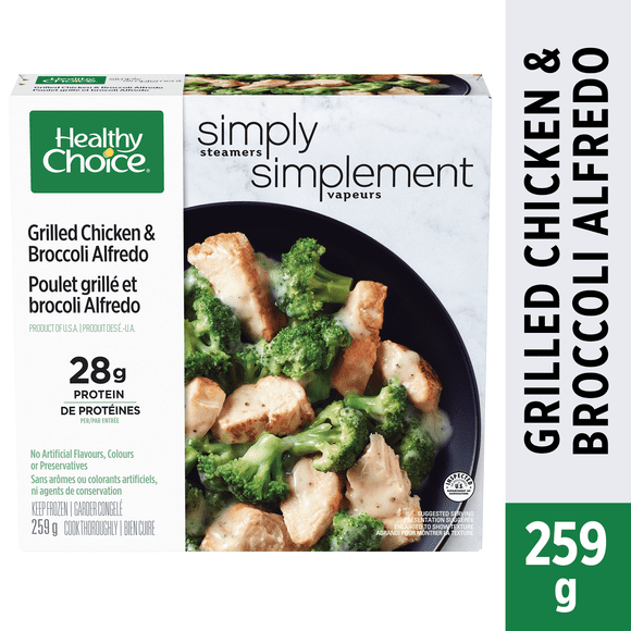 Healthy Choice Simply Steamers Grilled Chicken & Broccoli Alfredo Frozen Dinner, Grilled Chicken Breast with Broccoli in Alfredo Sauce, 28g of Protein, Frozen Meal, 259 g