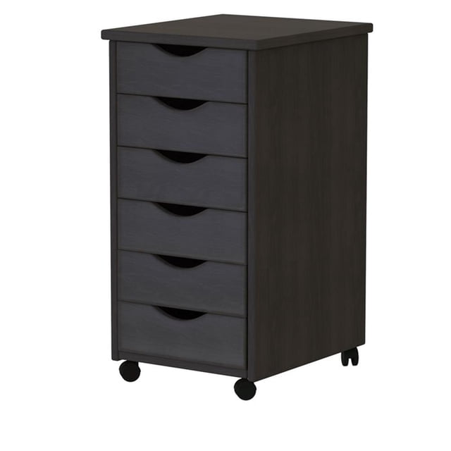 Pemberley Row Solid Wood Black Utility Cart Rectangular Smooth Mobility 15.25" x 13.25" x 25.75" Assembly Required