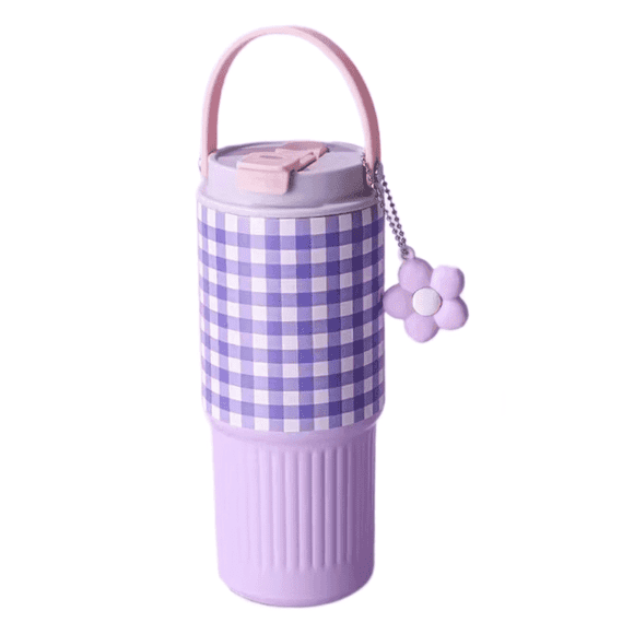 SpaceMuse Bobine de Voyage Tumbler en Acier Inoxydable de 740 ml avec Couvercle Étanche 3 en 1, Poignée Pivotante, Compatible avec les Porte-Gobelets de Voiture, Pendentif Petal, Motif Raisins Violets