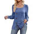 thumbnail image 1 of SUNSIOM Women Fashion Ribbed T-Shirts Solid Color Square Neck Buttons Puff Long Sleeve Shirts Spring Fall Casual Loose Fit Tops, 1 of 6