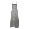 thumbnail image 5 of B91xZ Outfits for Women One Shoulder High Split Sleeveless Ruched Sexy Cocktail Maxi Long Dress,Gray S, 5 of 5