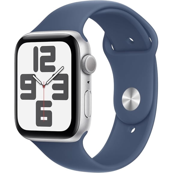 Apple Watch SE (2nd Gen) 44mm Silver Aluminum Case with Storm Blue Sport Band, GPS