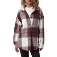 thumbnail image 1 of Xingqing Veste Surchemise Rétro à Carreaux pour Femmes, Mélangé Laine, Manches Longues, Rouge m, 1 of 9