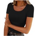 thumbnail image 2 of T-shirt à Manches Courtes Uni à Col Rond pour Femmes, 2 of 4