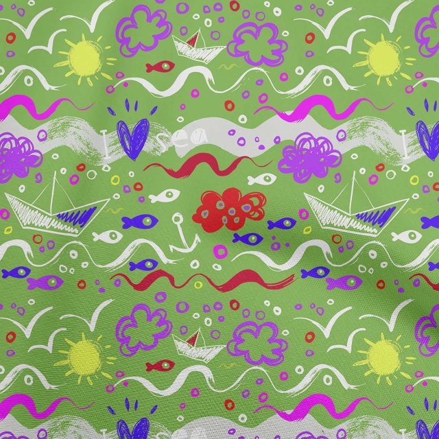 oneOone Cotton Cambric Green Fabric Ocean Life Sewing Craft Projects Fabric Prints By Yard 42 Inch Wide