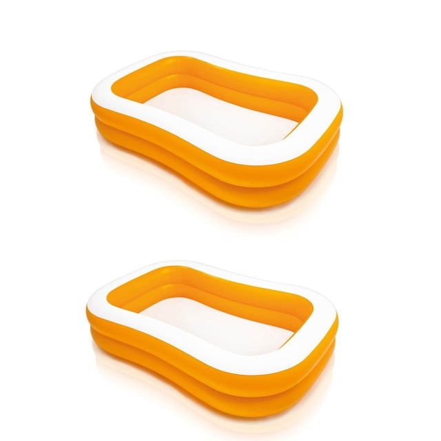 Intex Centre de Baignade Familial Extérieur Gonflable 90 Po x 58 Po x 18 Po, Orange (Lot de 2). Cette Piscine Rectangulaire Gonflable Présente un design mandarin Orange Vif avec de Larges Parois Latérales à Double Anneau pour Plus de Confort et de Stabilité. Chaque Piscine Mesure 90 x 58 x 18 Pouces et Peut Contenir jusqu'à 137 gallons d'Eau. Convient aux 6 Ans et Plus, Comprend un Bouchon de drain et un patch de Réparation pour Plus de Commodité. l'Ensemble Est Livré avec Deux Piscines, Idéal pour le Plaisir en Famille