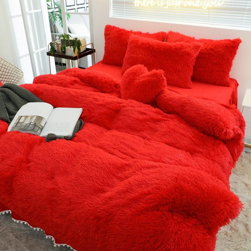 Luxury Pure Plush Shaggy Warm Fleece Bedding Set Mink Duvet Cover Set
