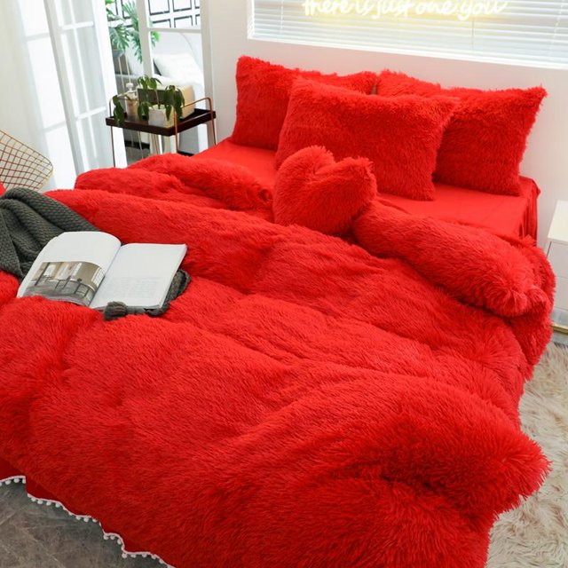 Luxury Pure Plush Shaggy Warm Fleece Bedding Set Mink Duvet Cover Set