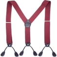 thumbnail image 1 of Men’s Suspenders, Y-Back 1.4 Inches Wide Adjustable Heavy Duty Button Leather End Elastic Suspender for Wedding Work,Wine Red, 1 of 3