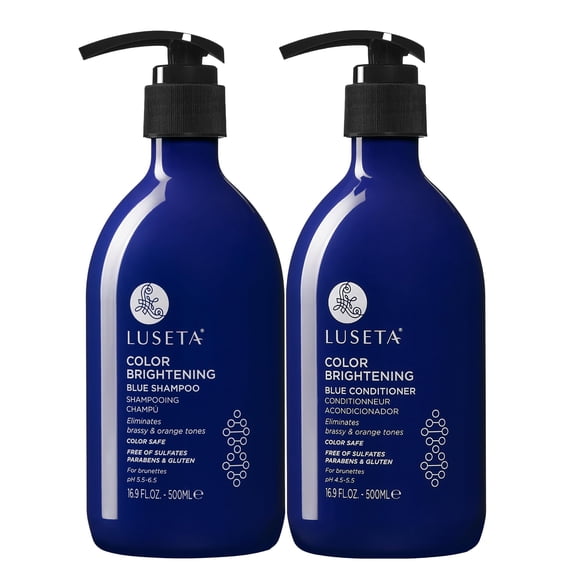 Luseta Blue Shampoo & Conditioner Set - Color Brightening for Brassy and Brunette Treated Hair Revive Cool Tones 2x 16.9oz