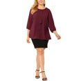 thumbnail image 2 of Agnes Orinda Women's Plus Size St. Patrick's Day  Round Neck Tie Front Ruffle Chiffon Work Blouses 2X Wine Red, 2 of 7