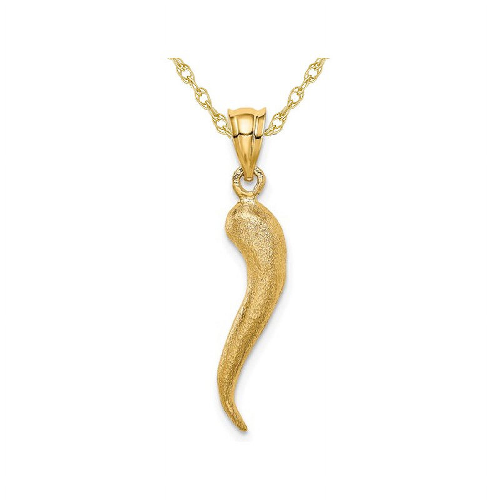 14K Yellow Gold Brushed Italian Horn Pendant Necklace with Chain