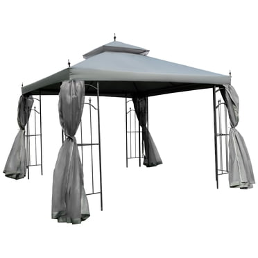 Outsunny Pavillon de Terrasse Extérieur en Acier 10 Pieds x 10 Pieds avec Auvent, Gris